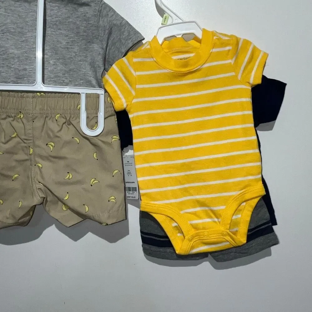 Lot of 3 Carter's Baby Outfits Bodysuit Graphic T-Shirts & Shorts 3-6 Months NWT